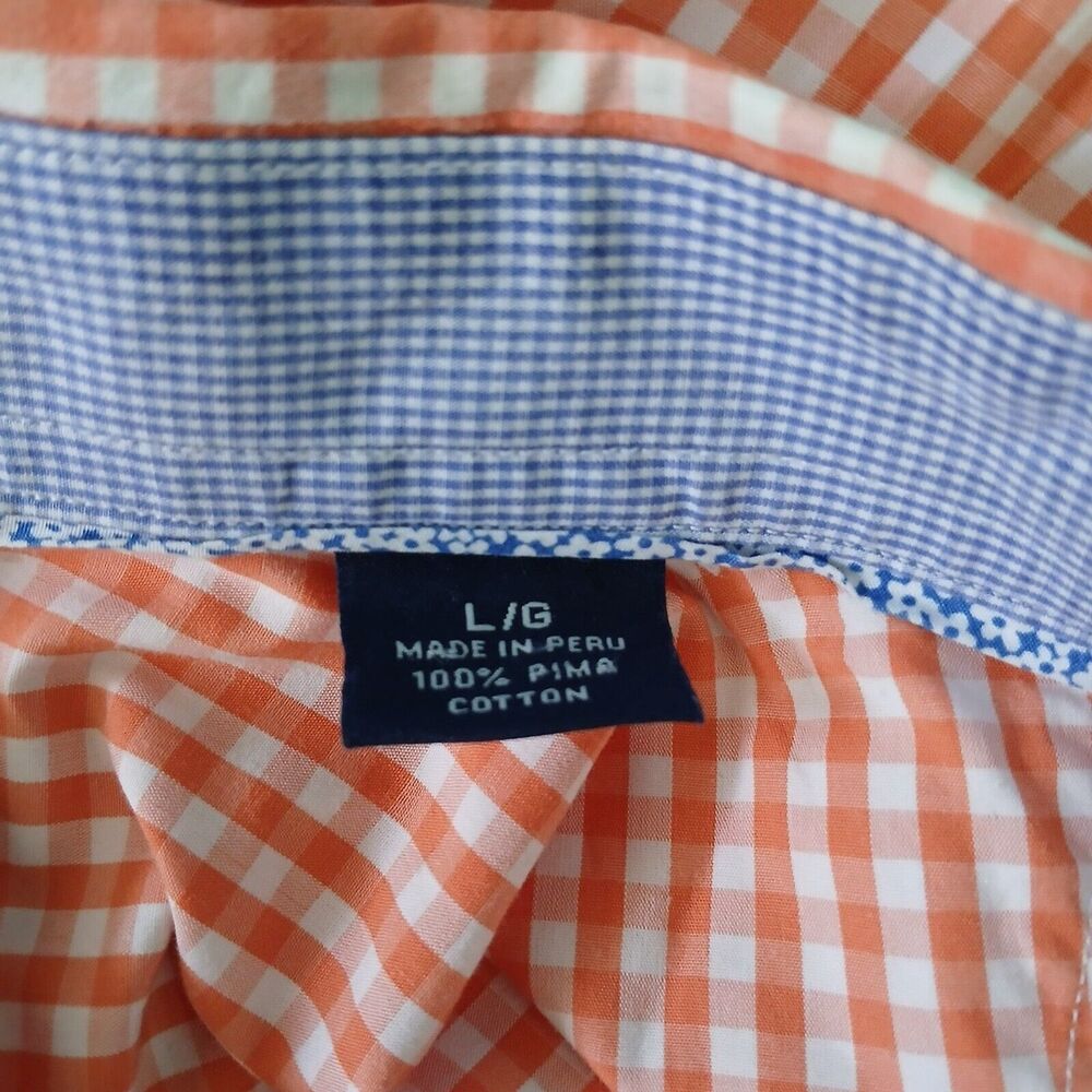 Tommy Bahama Dress Shirt Men L Orange Check Long Sleeve Button Up Pima Cotton - Picture 8 of 15